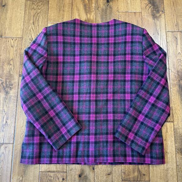 VTG 2 PC Joan Leslie Wool Blend Blazer & Sweater Set Sz 16/XL Fucia Plaid 90s - Picture 7 of 13